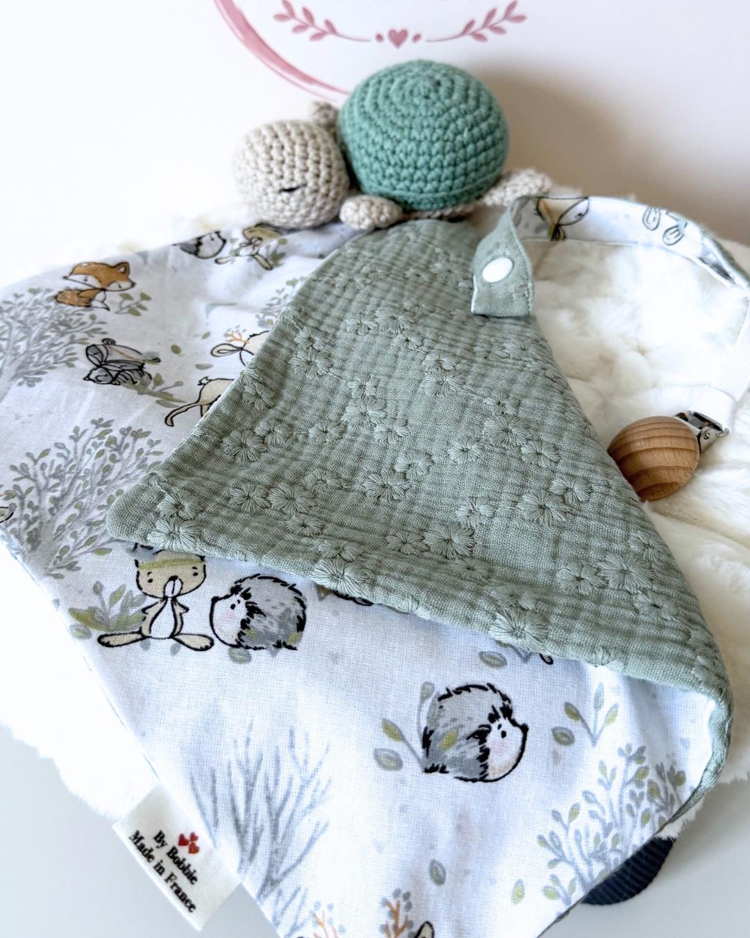 Doudou Premium Forêt – Tortue, Ours ou Lapin | Fait main
