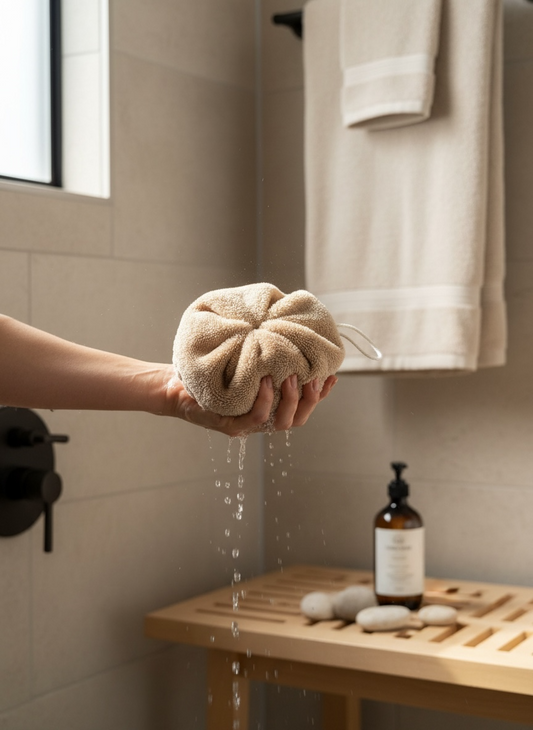 Fleur de douche en éponge de bambou