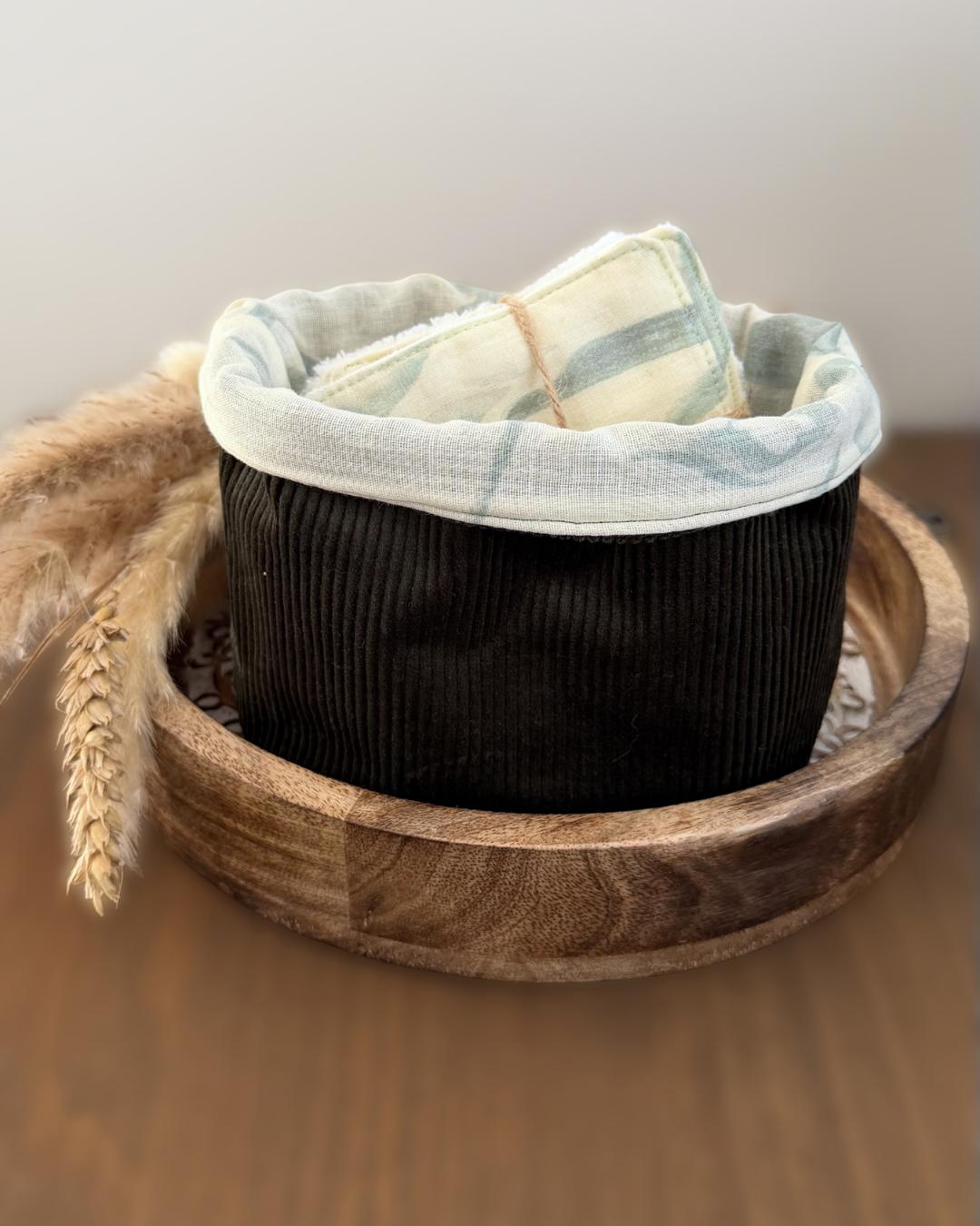 Ensemble salle de bain – Velours côtelé kaki & végétal 🌿